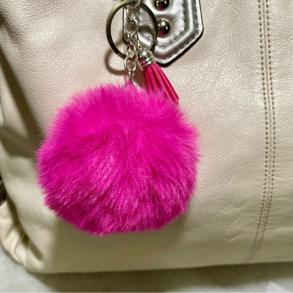 Bag Charm/Key Chain - Fuzzy Hot Pink Pom Pom with Tassel, NWOT